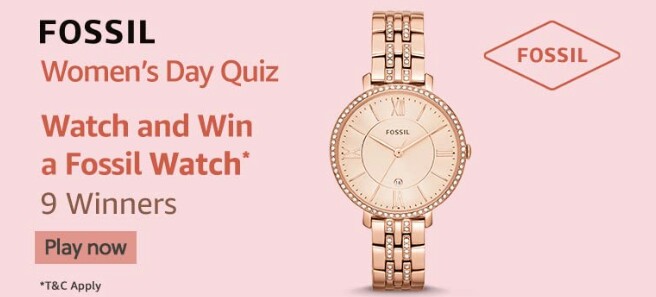 Amazon Fossil Women’s Day Quiz Answers win a Fossil Watch
