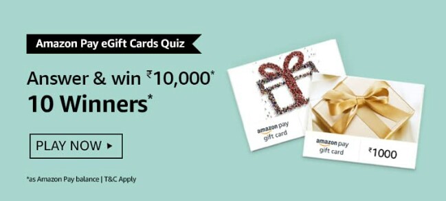 Amazon Pay eGift Cards Quiz Answers win Rs. 10000 Pay Balance