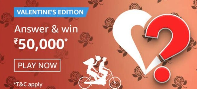 Amazon Valentine’s Special Edition Quiz Answers win 50000 Pay Balance